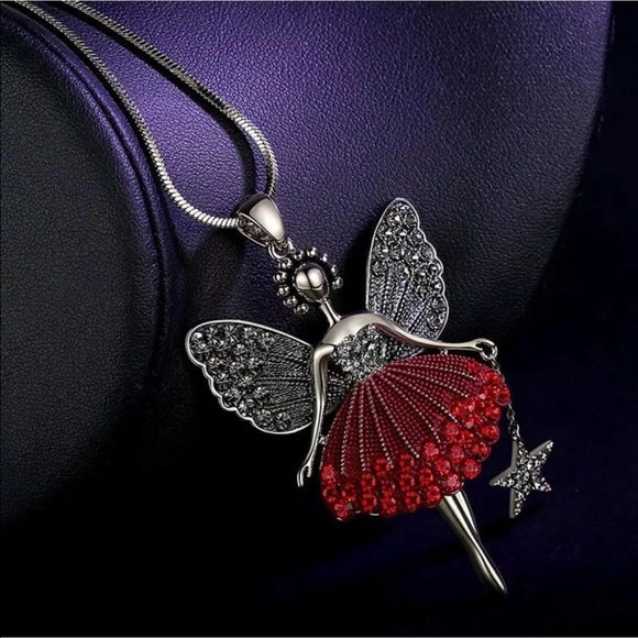 NEW.Fairy Girl Red Crystal Pendant & long Necklace / 3  COLORS. - Picture 1 of 8